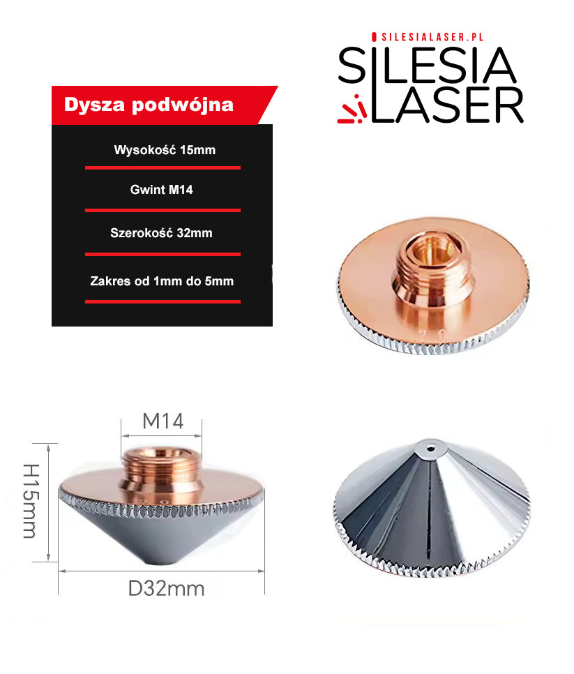 Dysza do lasera fiber podwójna M14 H15 D32
