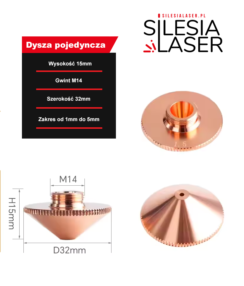 Dysza do lasera fiber pojedyncza M14 H15 D32